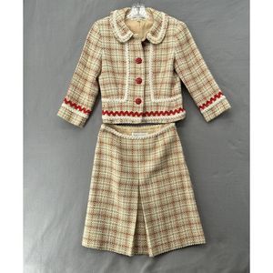 Vintage 1970’s Sara Campbell Wool Skirt Jacket Set Tweed Buttons Womens 2